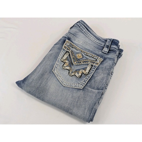 Fire Rain Jeans Western Boot Womens 15 Embroidery Embellished 31x30 Stretch - Picture 1 of 13
